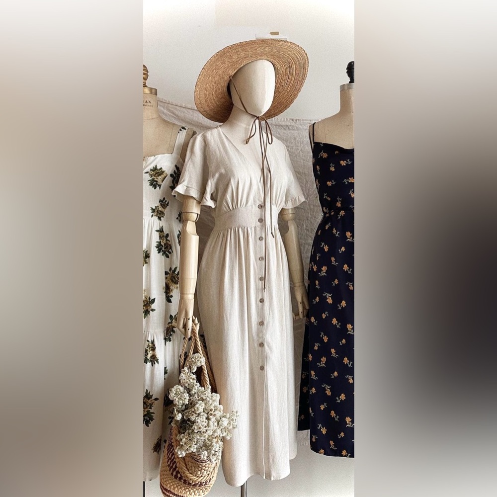 Adored Vintage Prairie Cottagecore V Neck Dress